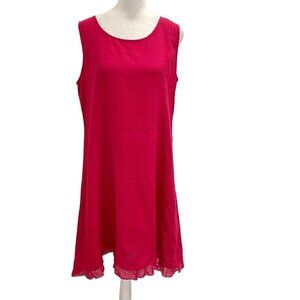 Allegra Masetti 100% Linen Sleeveless Summer Sun Dress Bright Pink size Small